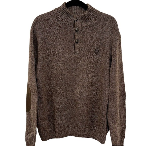 Chaps Men's Size Large Brown Button Neck Sweater With Elbow Patches - Picture 1 of 6